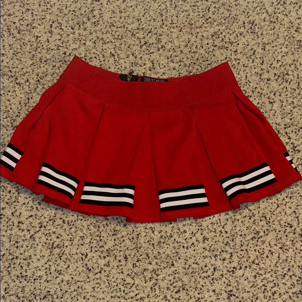 Current Mood Scarlet Mini Skirt with Monochrome Stripes